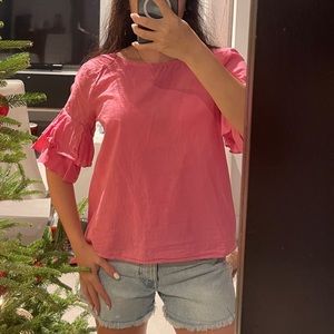 Sfera Women size small Barbie pink blouse with ruffles sleeves business casual